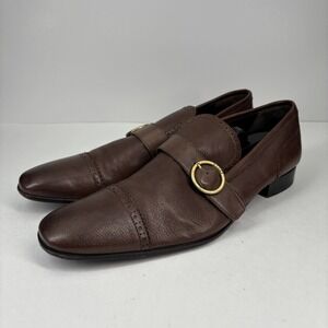 Bally Brown Leather Loafers with Gold Buckle